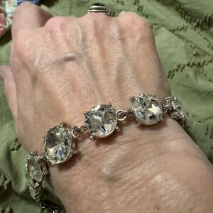 Source Unknown Silver Bracelet with Clear Stones